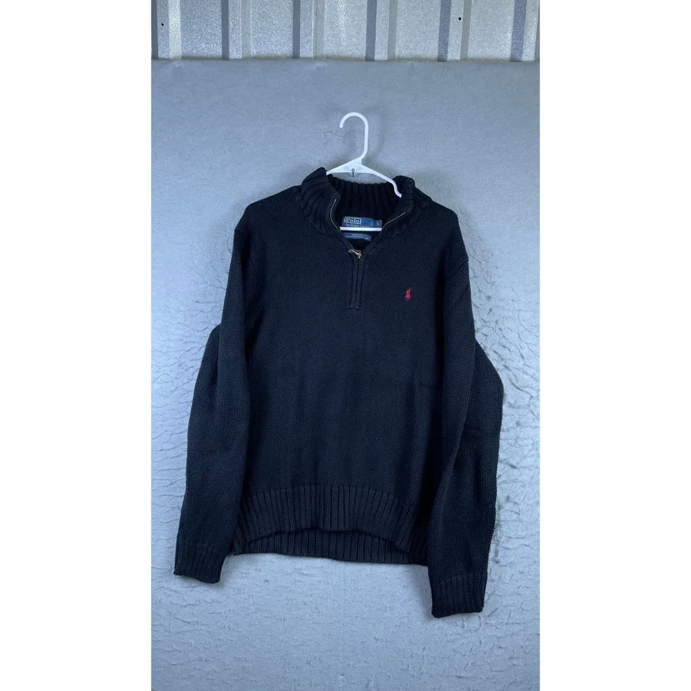 Polo Ralph Lauren Quarter Zip Sweater Mens Large Black Excellent Cotton Knit